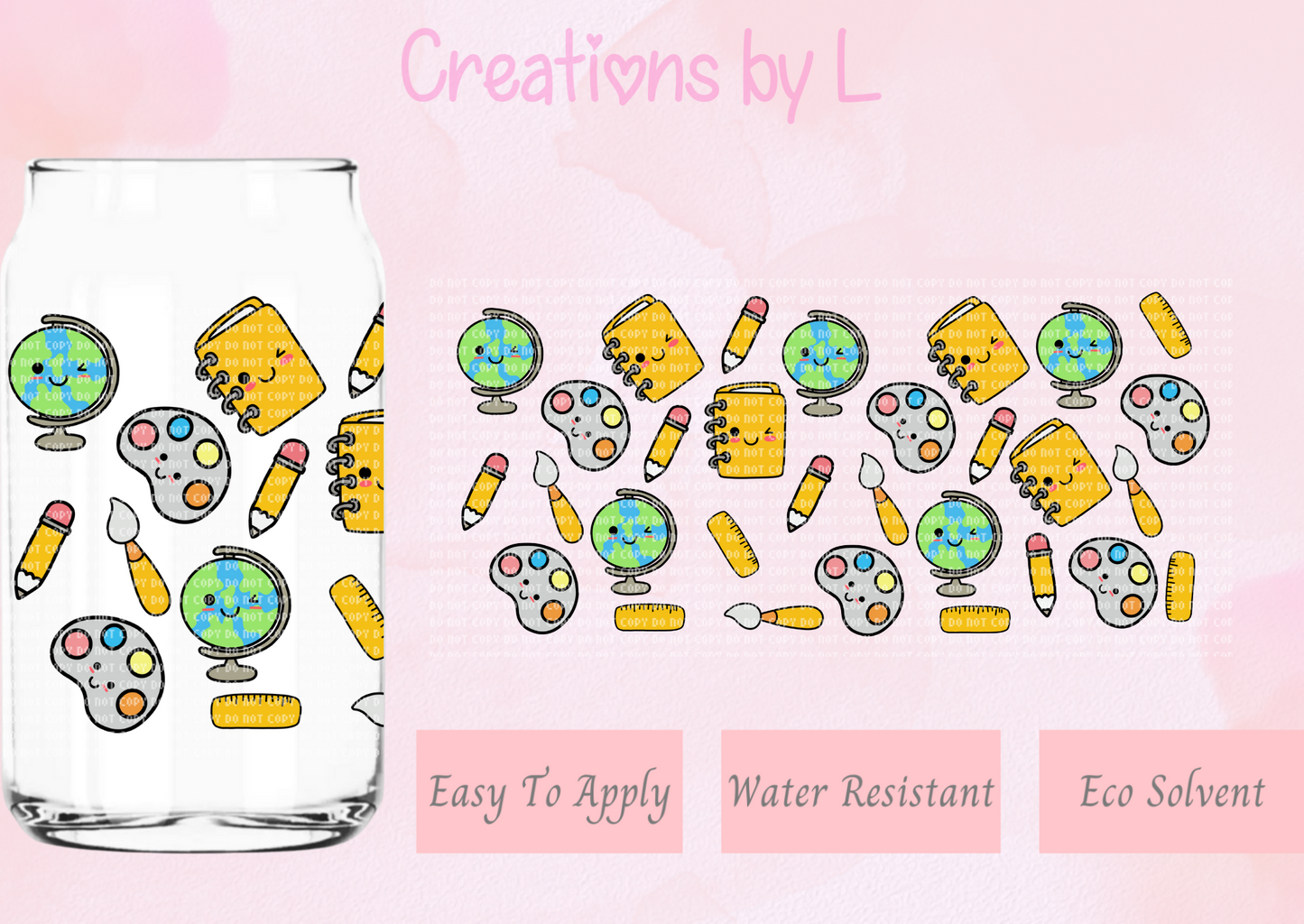 School Supplies Glass Wrap