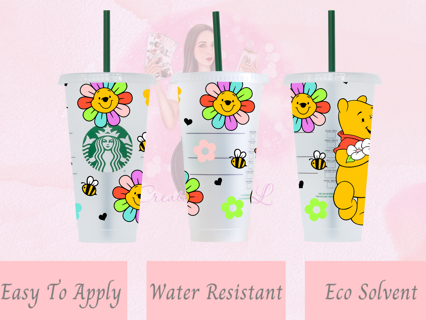 Bear Rainbow Flowers Cold Cup Wrap