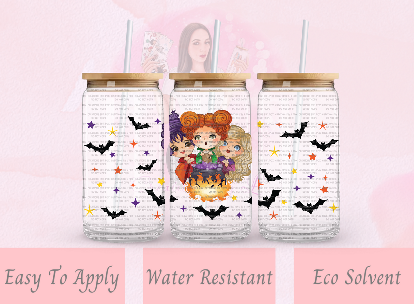Cute Witch Sisters Glass Wrap