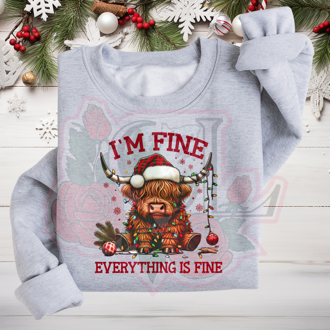 Highland Cow I'm Fine Hoodie/Crewneck