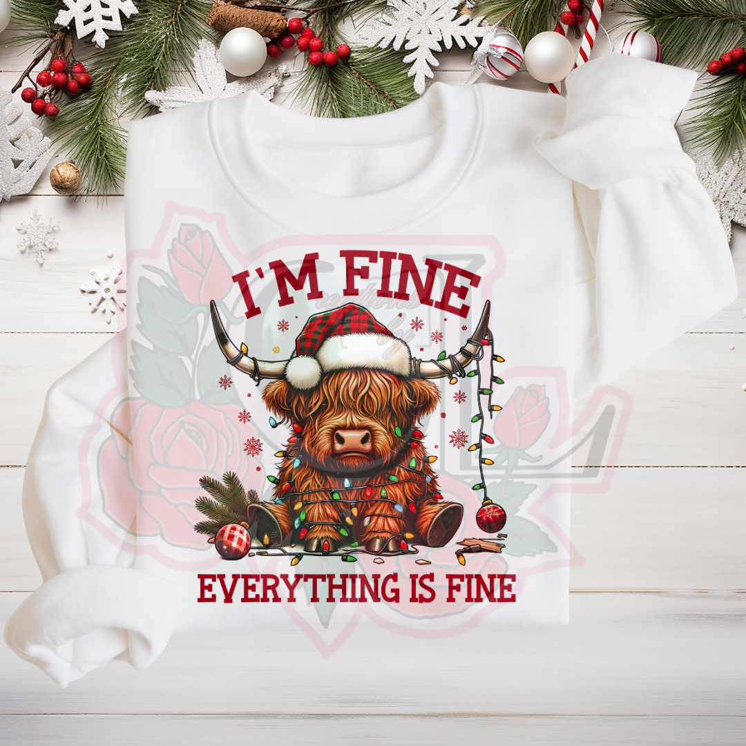 Highland Cow I'm Fine Hoodie/Crewneck