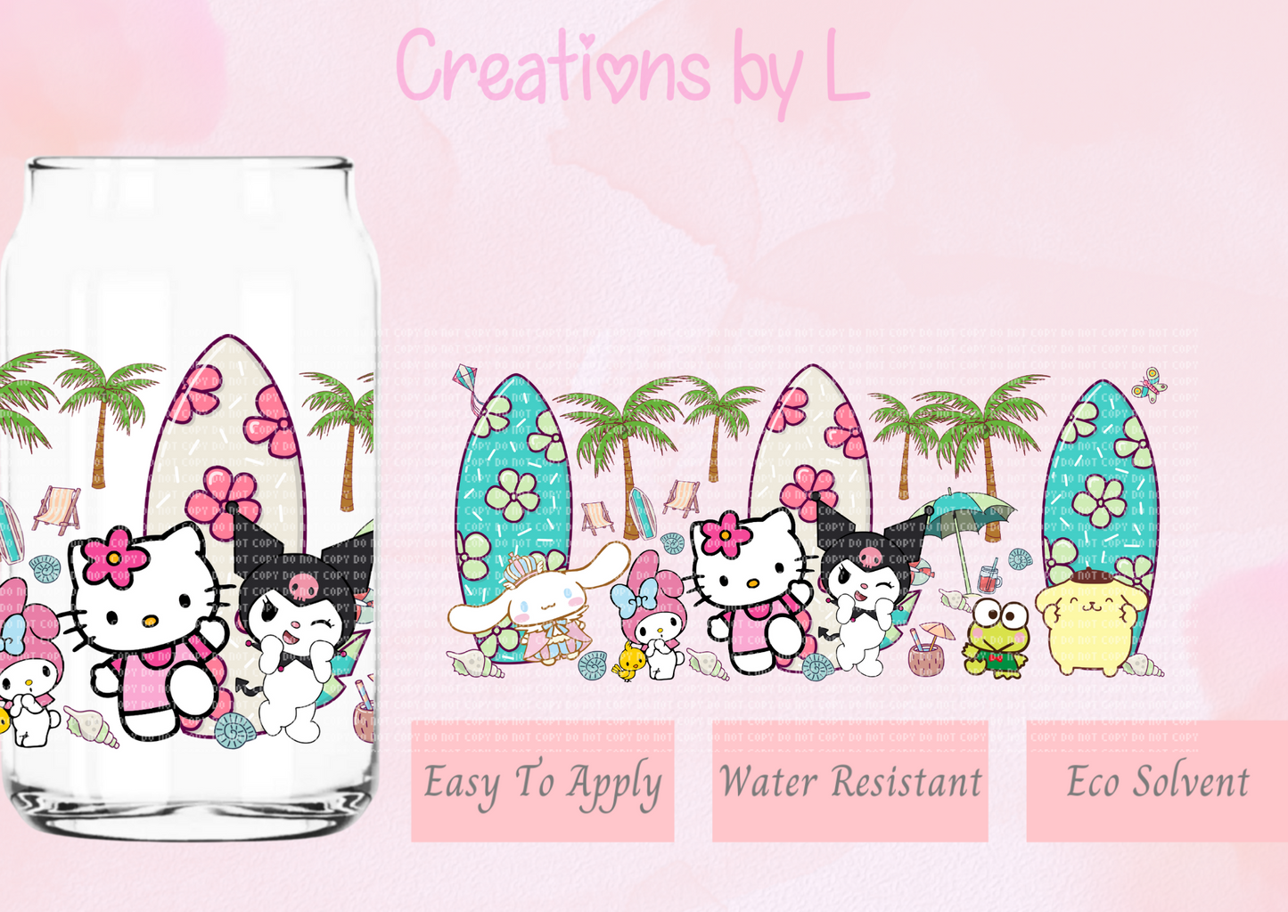 Kitty & Friends Surfer Glass Wrap