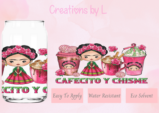 Frida Cafecito y Chisme Coffee Glass Wrap
