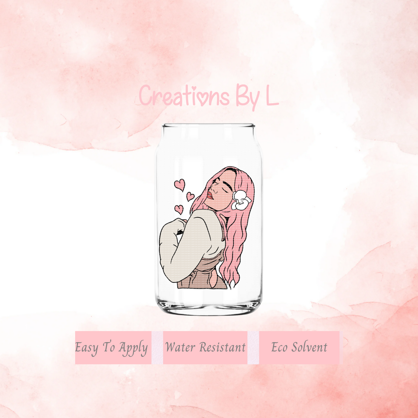 Karol Pink Hair Hearts Decal