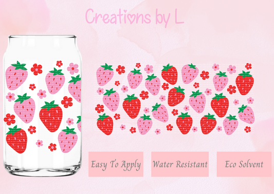 Pink & Red Strawberries Glass Wrap