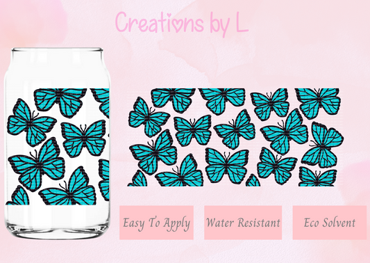 Blue Butterflies Glass Wrap